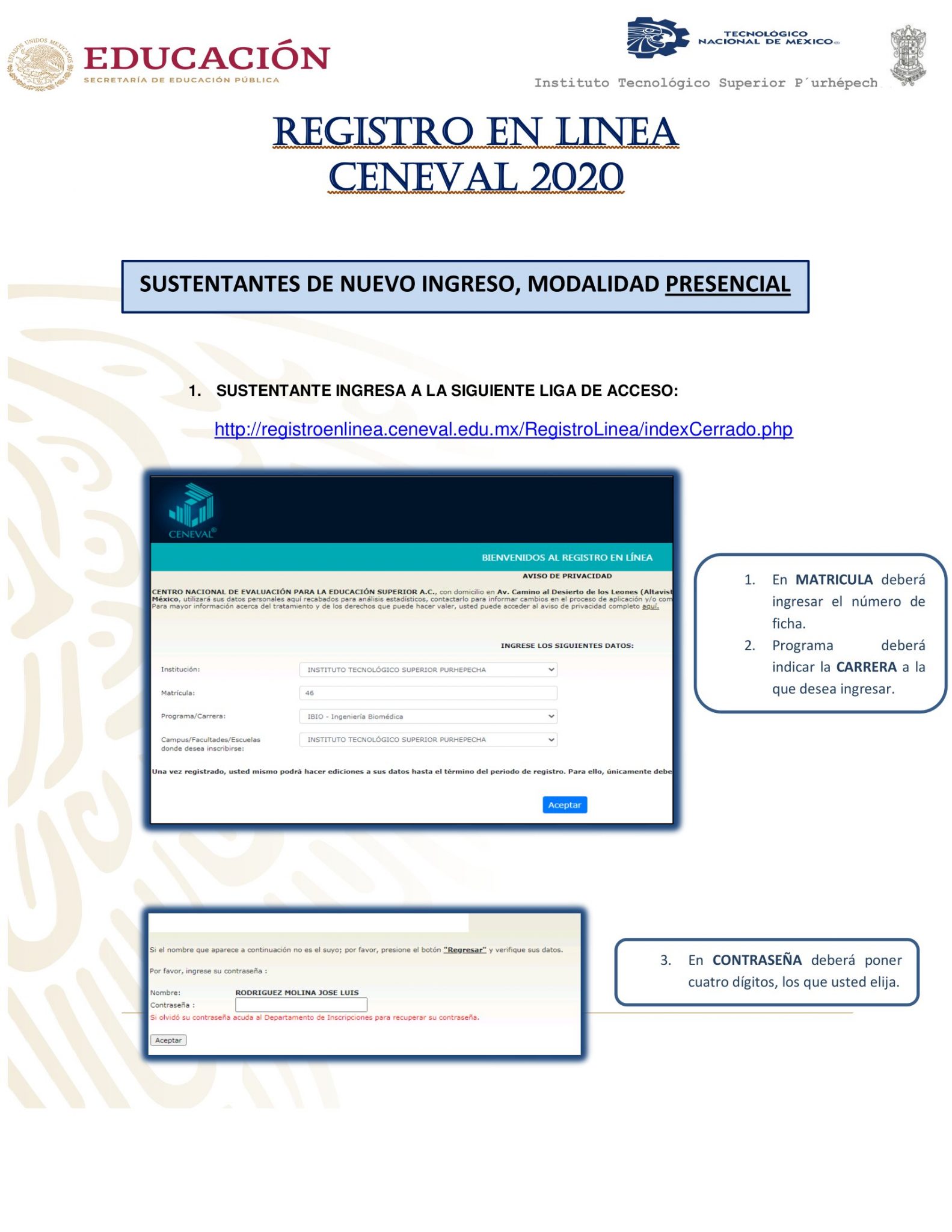 CENEVAL Registro en línea 2020 TecNM Campus P'urhépecha